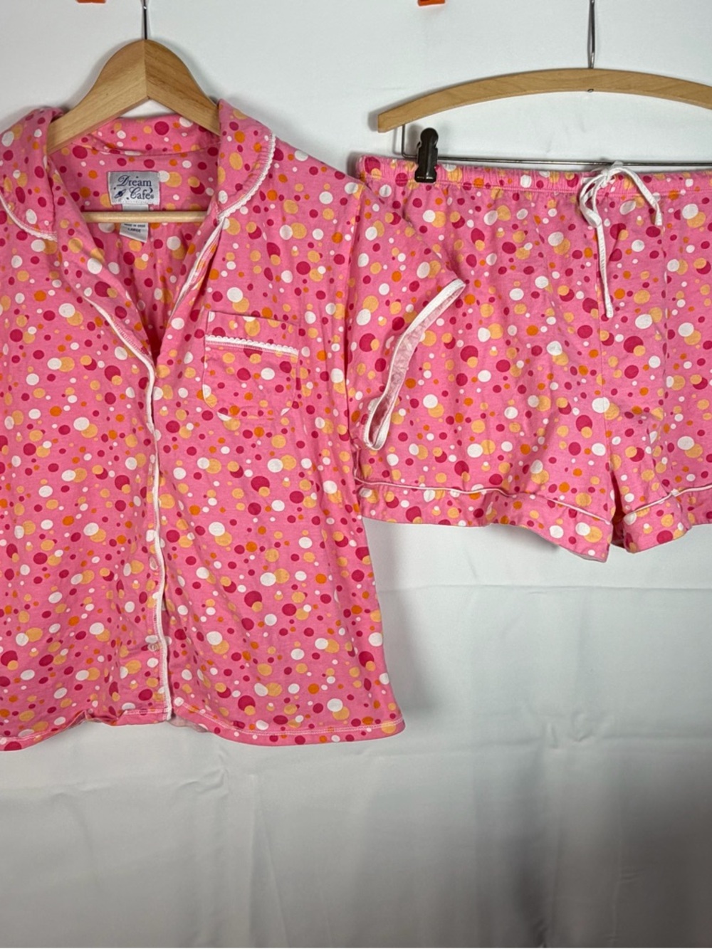 Dream Cafe Large Pajama Set 100% Cotton Shorts Pink Confetti Barbiecore Whimsy